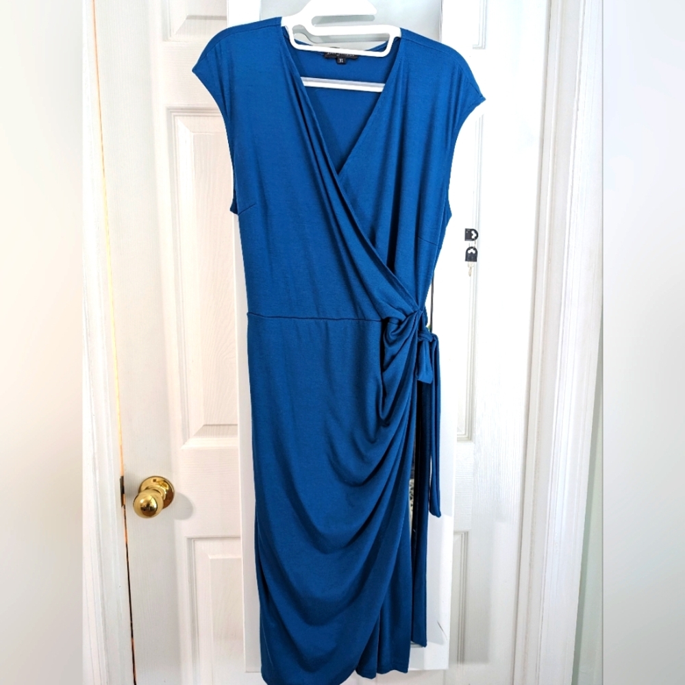Faux Wrap Teal Body Con Dress